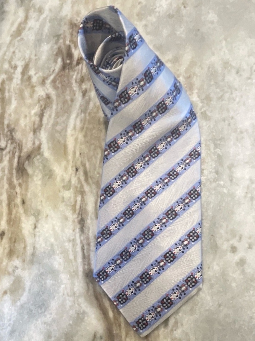 Stefano Ricci Silk Light Blue Silver Striped Mens Tie